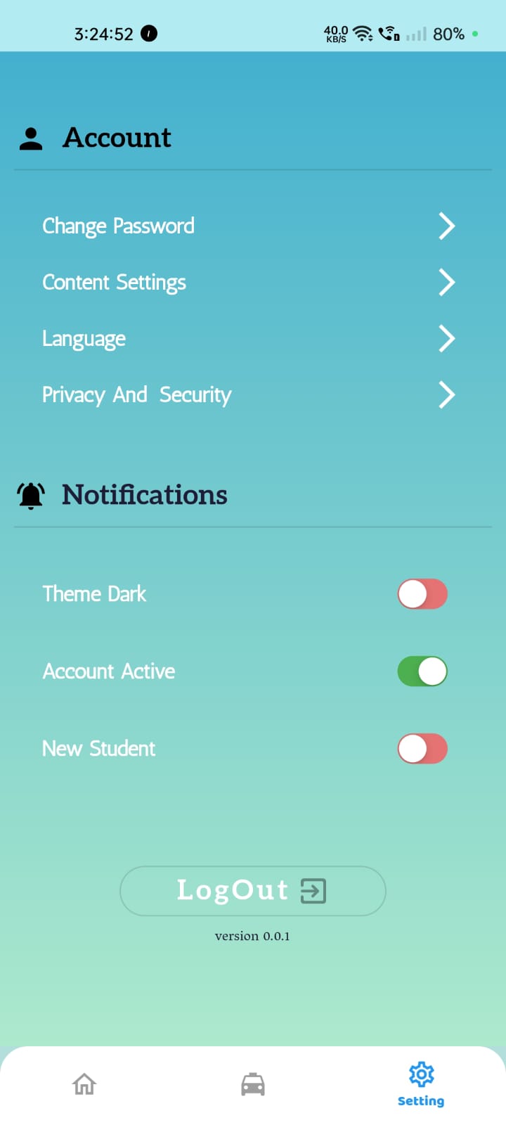 Simulation Setting Page of SMART TRAVELLERS APP