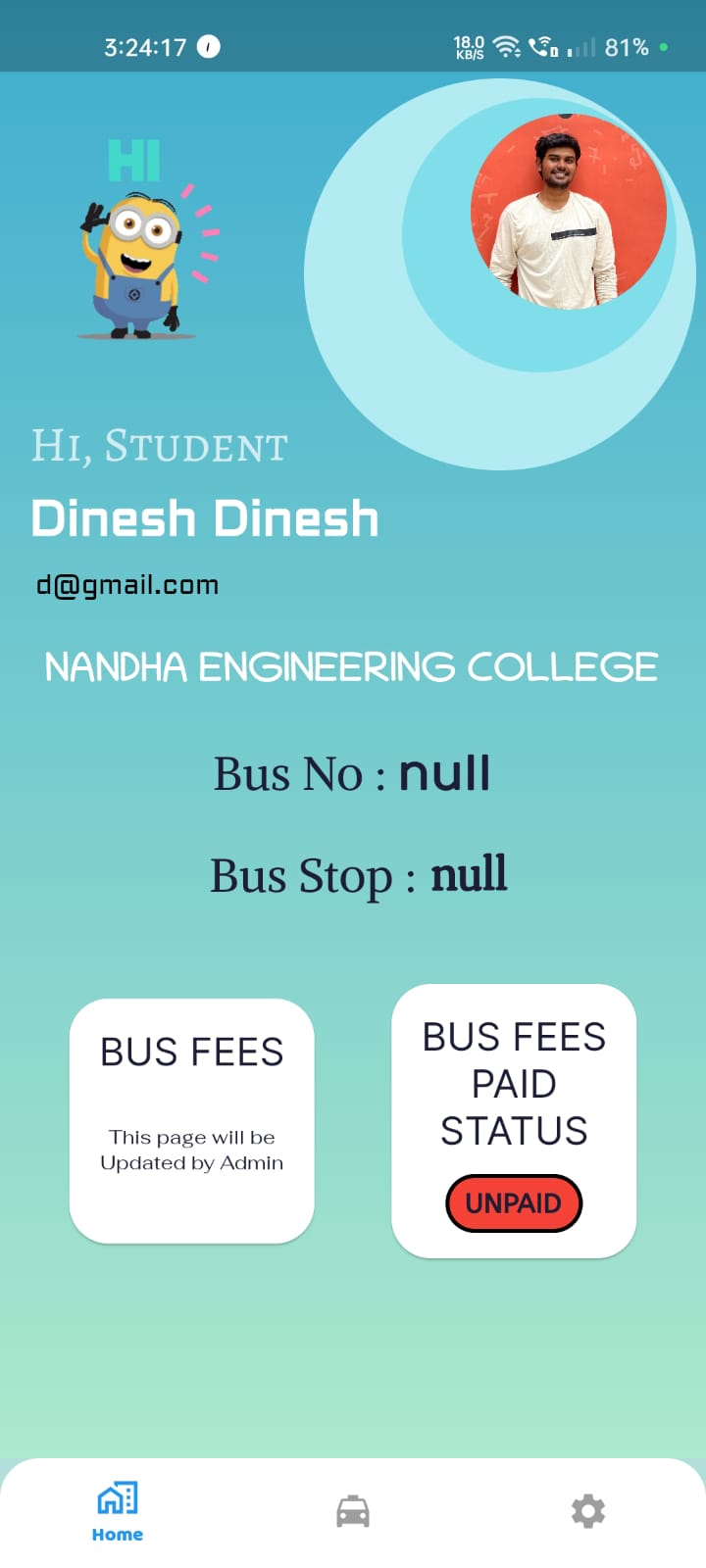 Simulation Student Dashboard of SMART TRAVELLERS APP