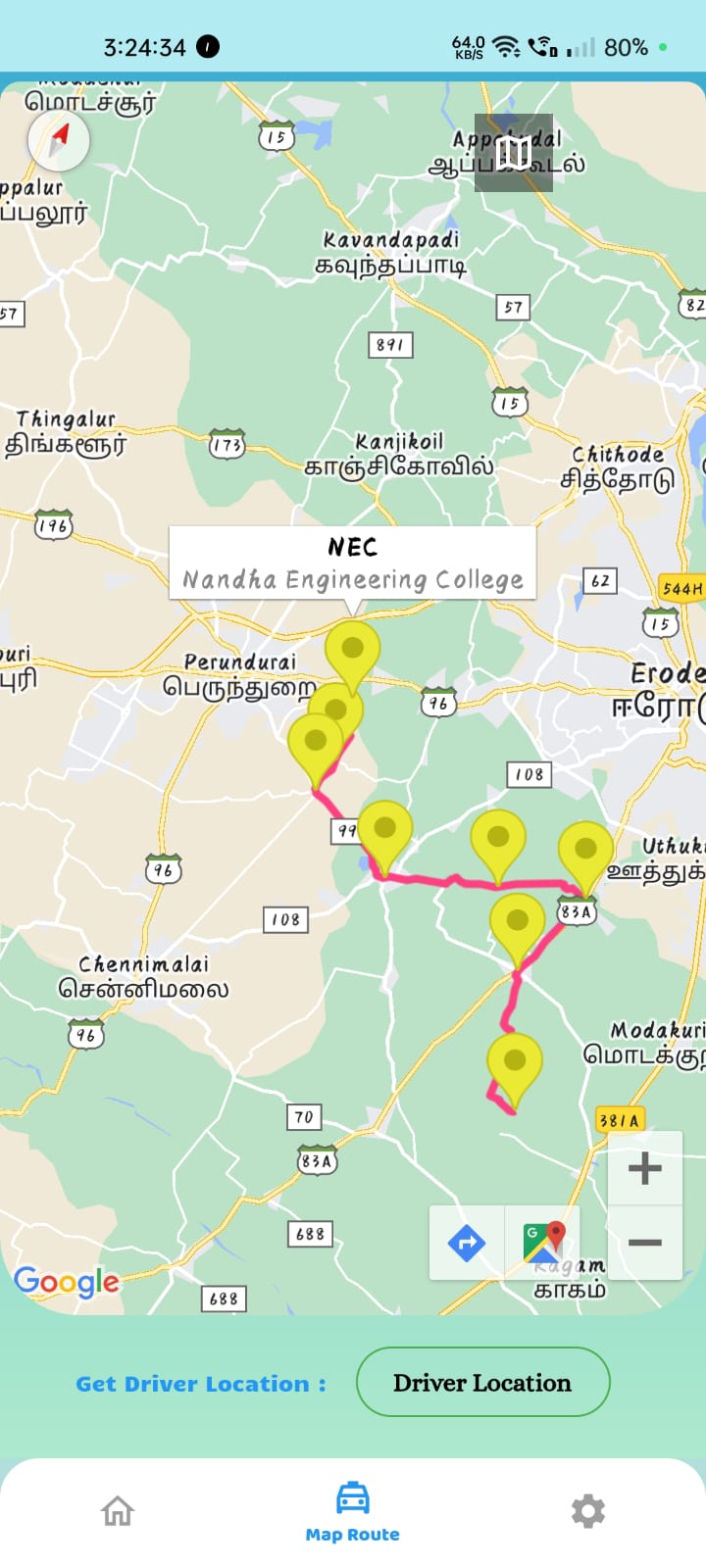 Simulation Student - Drvier Direction of SMART TRAVELLERS APP